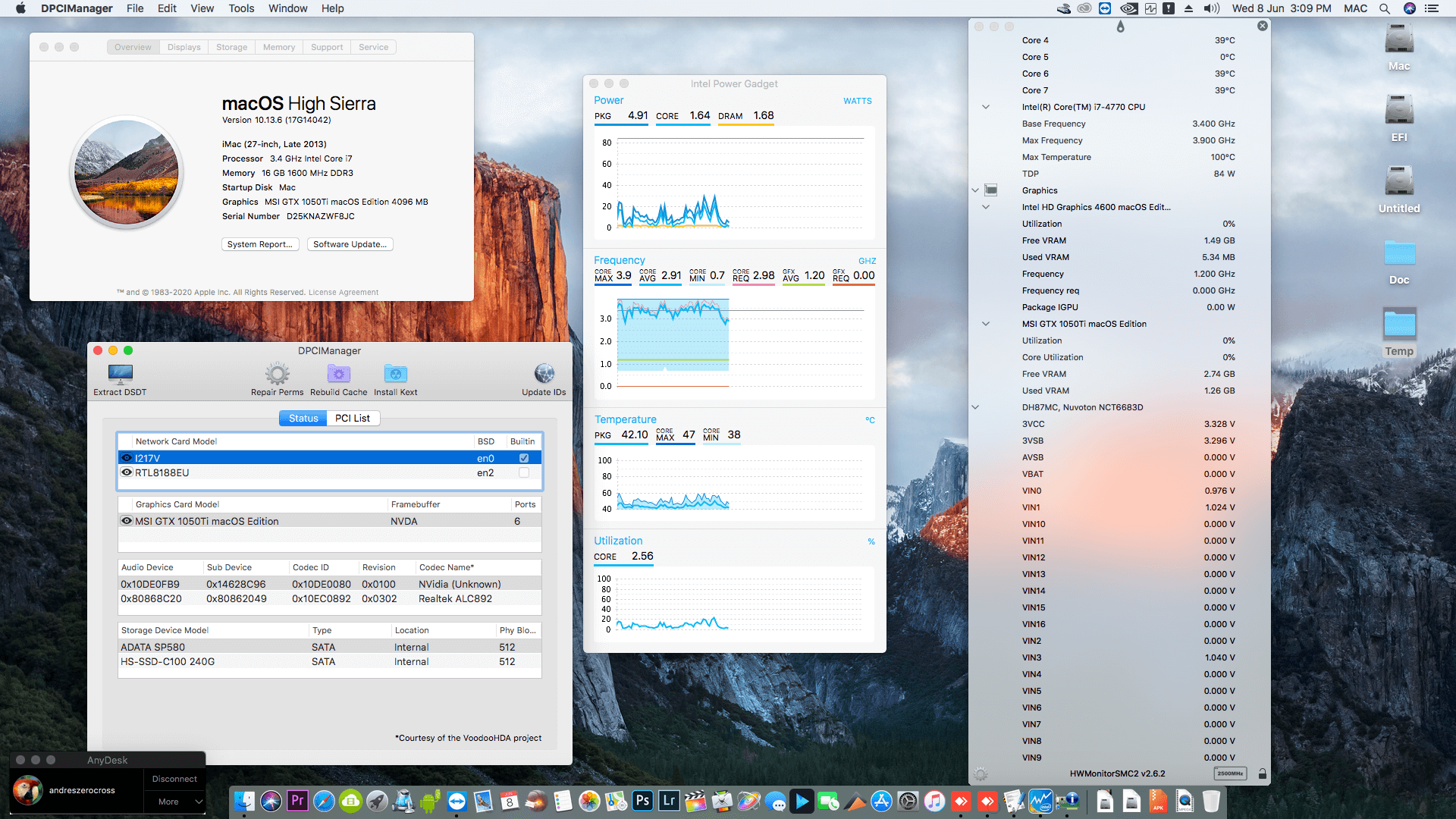 Success Hackintosh macOS High Sierra 10.13.6 Build 17G14042 in Intel Desktop Board DH87MC + Intel Core i7 4770 + MSI GTX 1050Ti